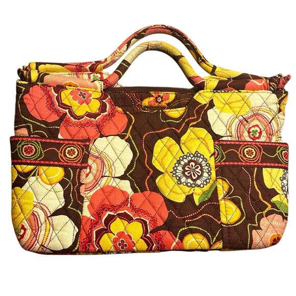Vera Bradley Handbags - Vera Bradley BowlerBag Retired Buttercup Floral Quilted Handbag Brown Yellow Red